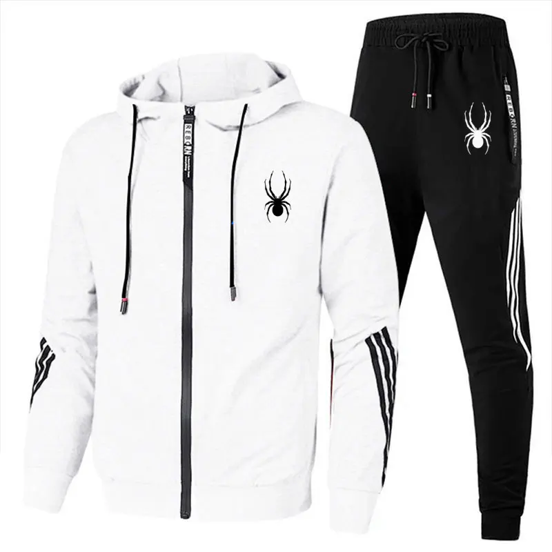 Spring And Autumn Casual Men's Set Outdoor Windproof Sportswear Hooded Zipper Jacket And Trousers Two-piece Men's Clothing