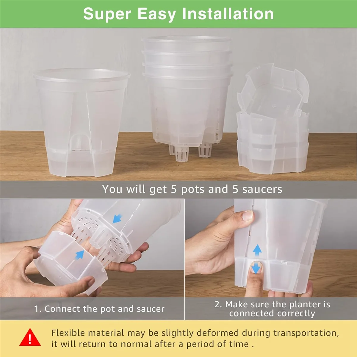 6 Inch Transparent Plastic Garden Pots Self Watering 5 Pack Plastic Nursery Plant Pots with Deep Reservior plastic garden pots