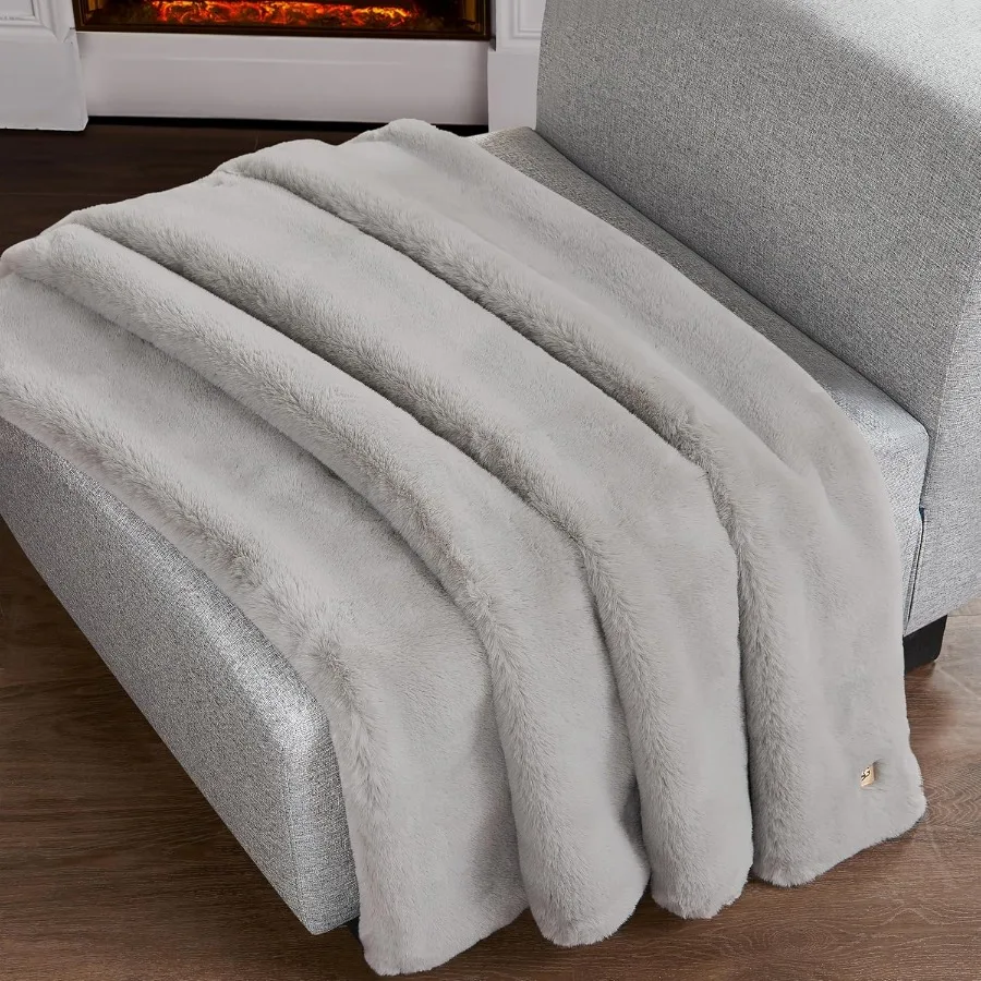 Euphoria Plush Faux Fur Throw Blanket Medium Weight Reversible Luxury Soft Throw for Couch Bed or Chair Hypoallergenic Machine