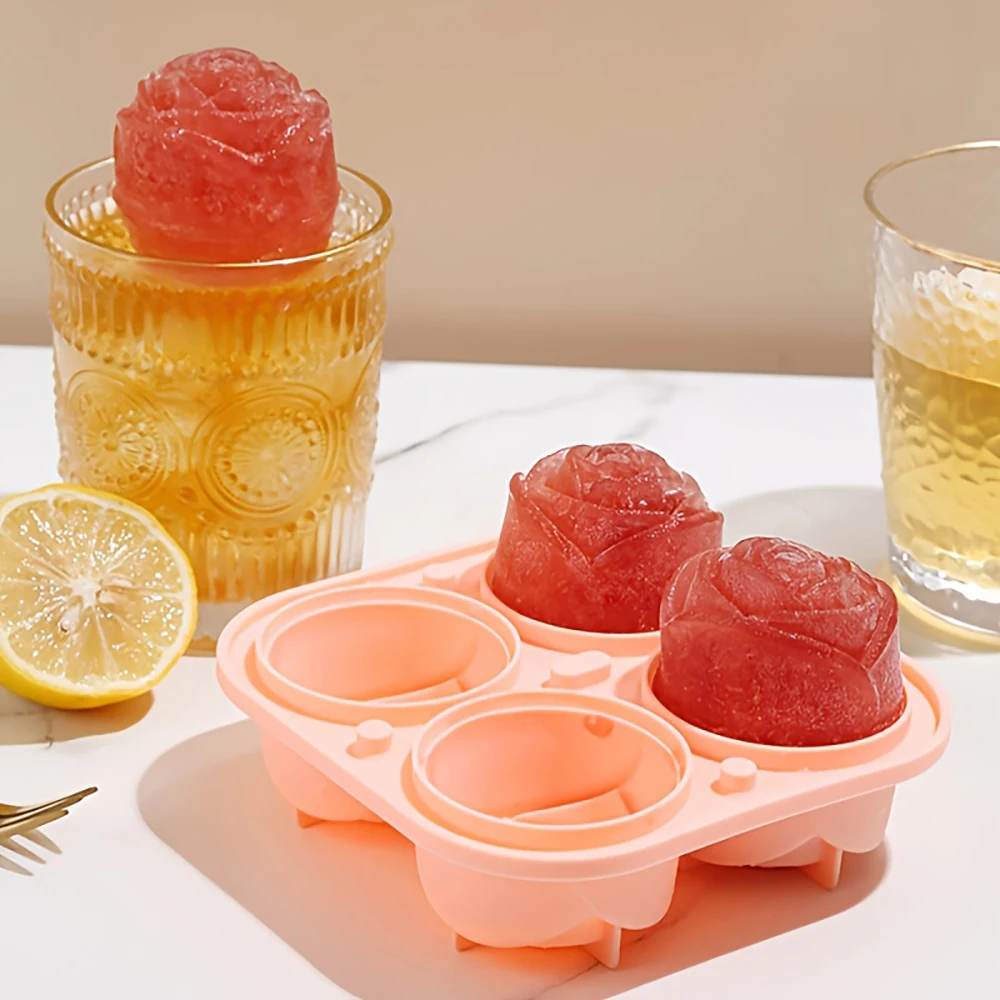 Rose Flower Silicone Ice Cube Mold-Flexible Ice Ball Tray for Freezer, Homemade Summer Drinks, DIY Coffee Accessories (1PC