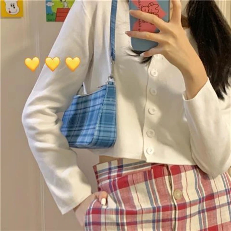 Korean Style Women O-neck Knitted Cardigan Short Sweaters 2025 Fashion Long Sleeve Button Crop Top Knitwears 28116