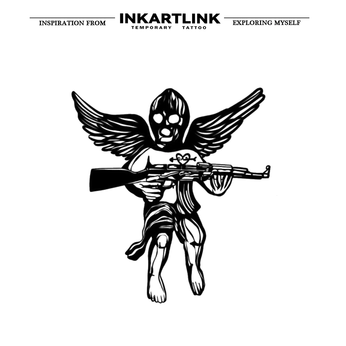 Angel with a Gun temporary tattoo sticker, waterproof magic tattoo, lasts to 15 days fake tattoo, semi permanent tattoo 3