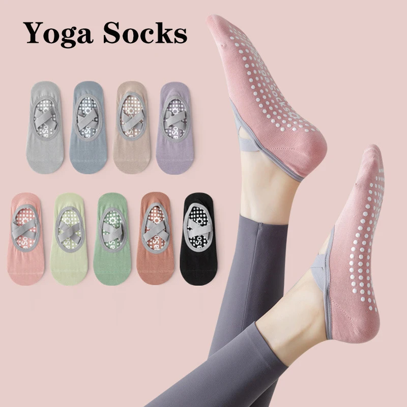 4 Pairs Yoga Socks for Women Bandage Pilates Non-Slip Grip Socks Backless Breathable Fitness Sports Ballet Dance Floor Socks