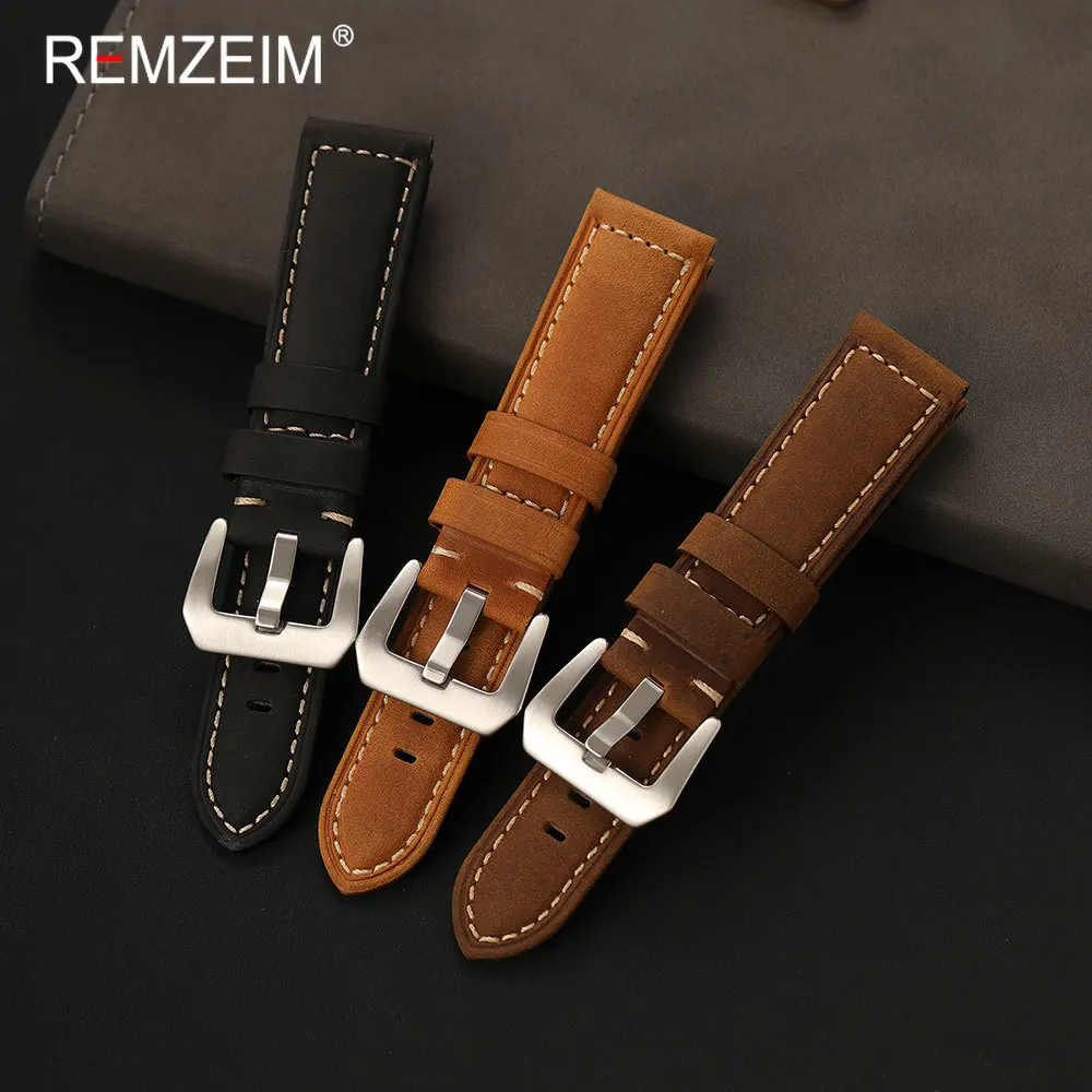 Vintage Crazy Horse Leather Watch Strap - Classic Sport Style Band
