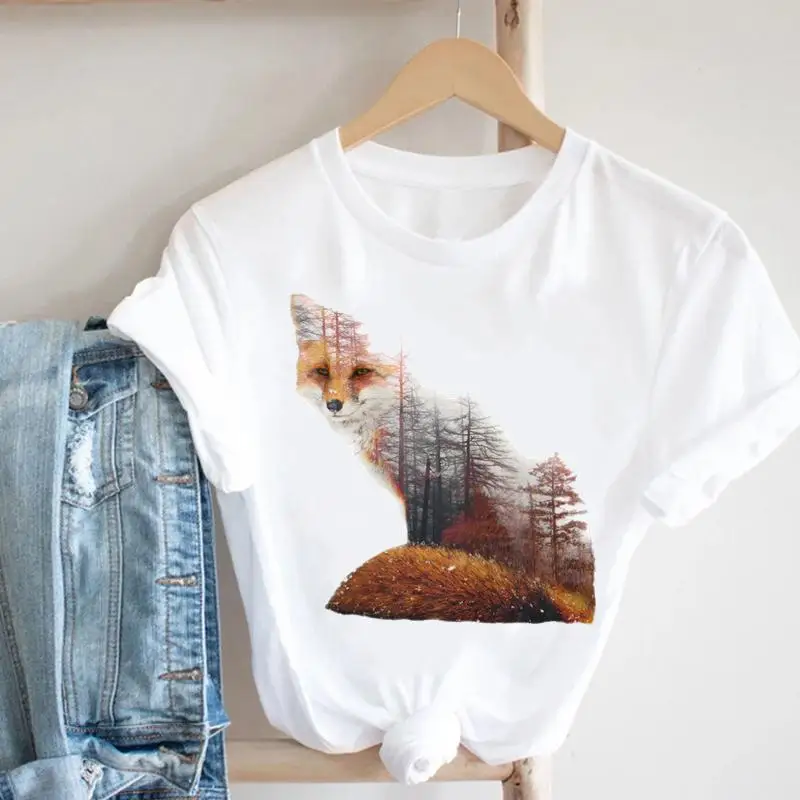 Moda Casual Wild Animal Forest Cute Summer Women Abbigliamento Manica Corta Graphic Tee Nice Top Pretty Tshirt T-Shirt