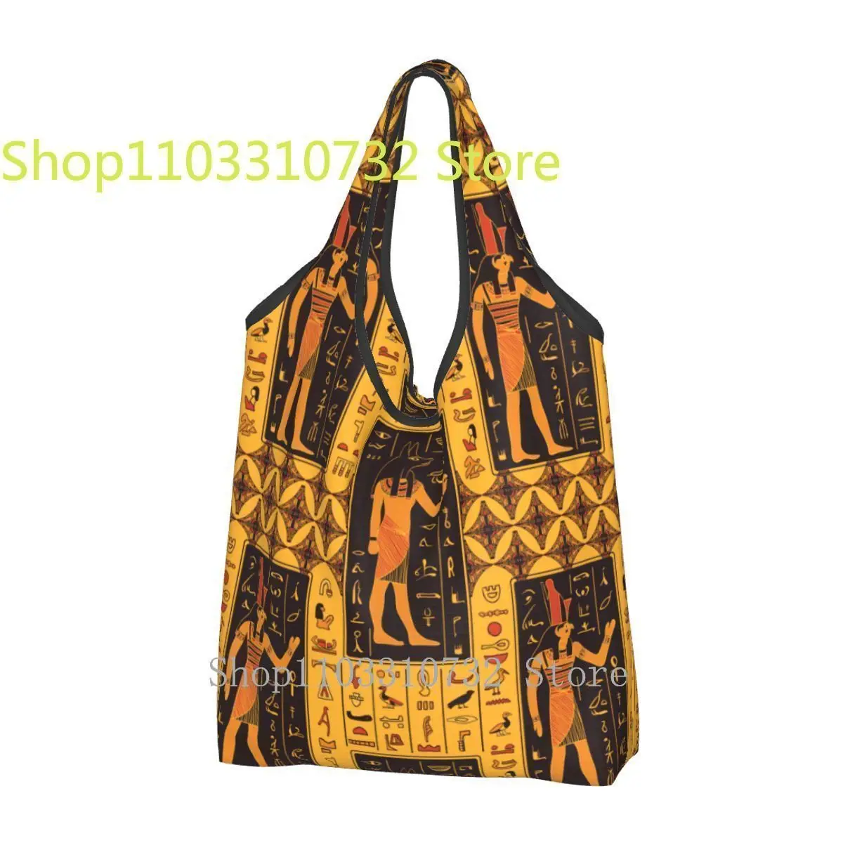 

Reusable Egyptian Gods Pharaohs Mural Shopping Bags for Groceries Ancient Egypt Hieroglyphs Grocery Bag Washable Large Tote Bags