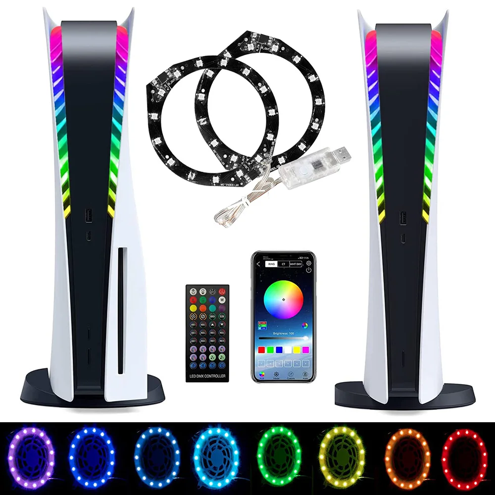 RGB 8 색 분위기 빛 PS5 게임 콘솔 5V USB 원격 컨트롤러 LED 링 스트립 조명 게임 콘솔 액세서리
