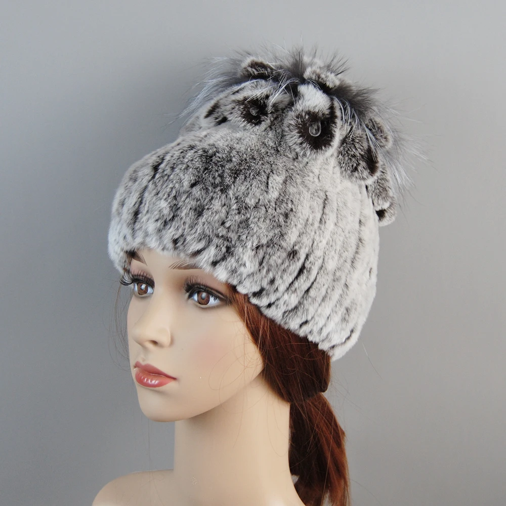 2025 Lady Warm Knitted 100% Genuine Rex Rabbit Fur Hats Russia Winter Quality Real Fur Hat Natural Warm Snow Rex Rabbit Fur Caps 4