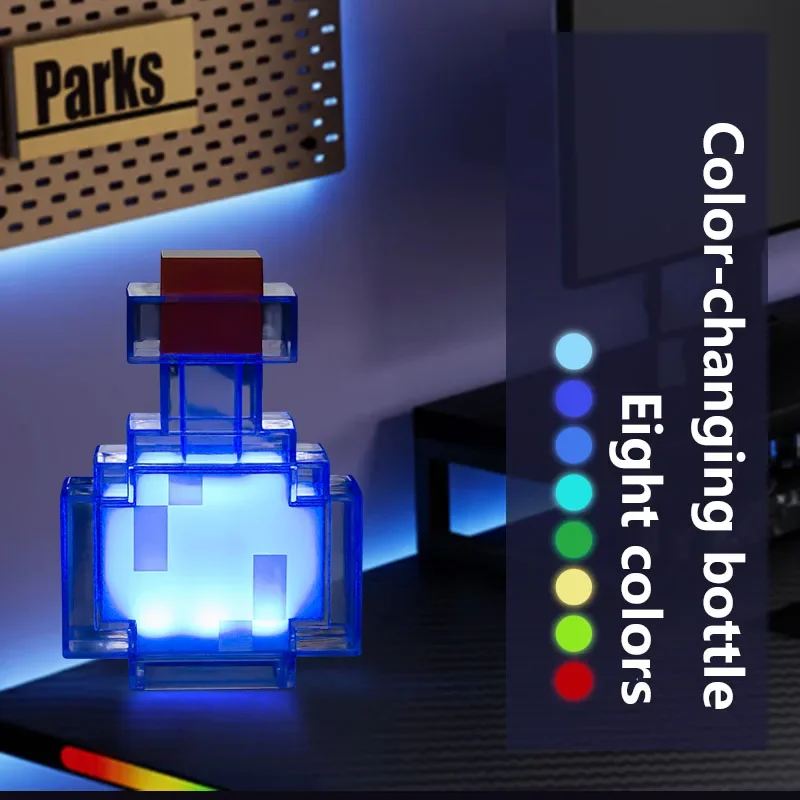 MC Game Medicine Bottle LED Night Light Table Lamps Game Creative Toy Lamp Rechargeable Bedroom Bedside for Kids