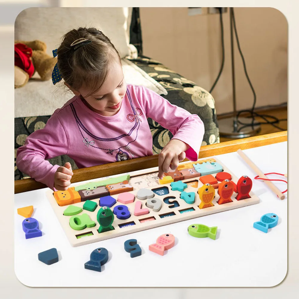 Montessori Busy Board Toy Wooden Shape Matching Toy Kids Animal Puzzle Early Educational Toy Todder Fishing Game Fine Motor Toys 5