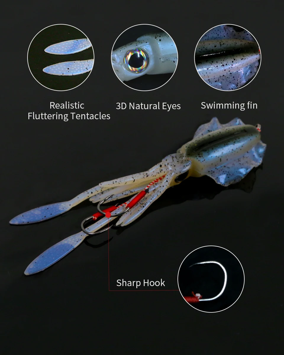 ORJD Trolling Lure Soft Squid Lure 7g 15g 20g 60g Luminous UV Squid Jig For Sea Fishing Boat Fishing Wobbler Bait For Snapper