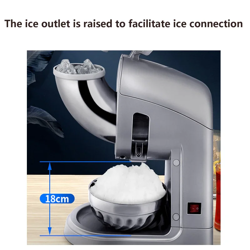 Electric Dual Blade Ice Crusher Machine Snow Cone Granizing with Free Tray for Home Commercial Icy Drink Smoothie Maker