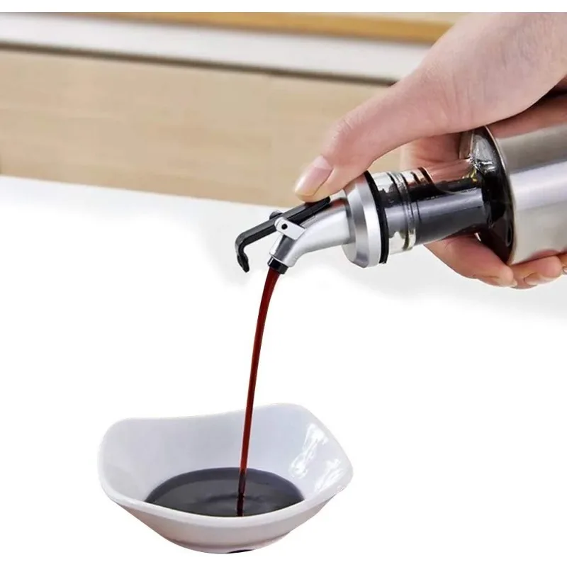 Oil Bottle Pour Spout Dispenser Stainless Steel No Drip Bottle Stopper Olive Oil Vinegar Liquor Wine Pourer Spout Kitchen Tool