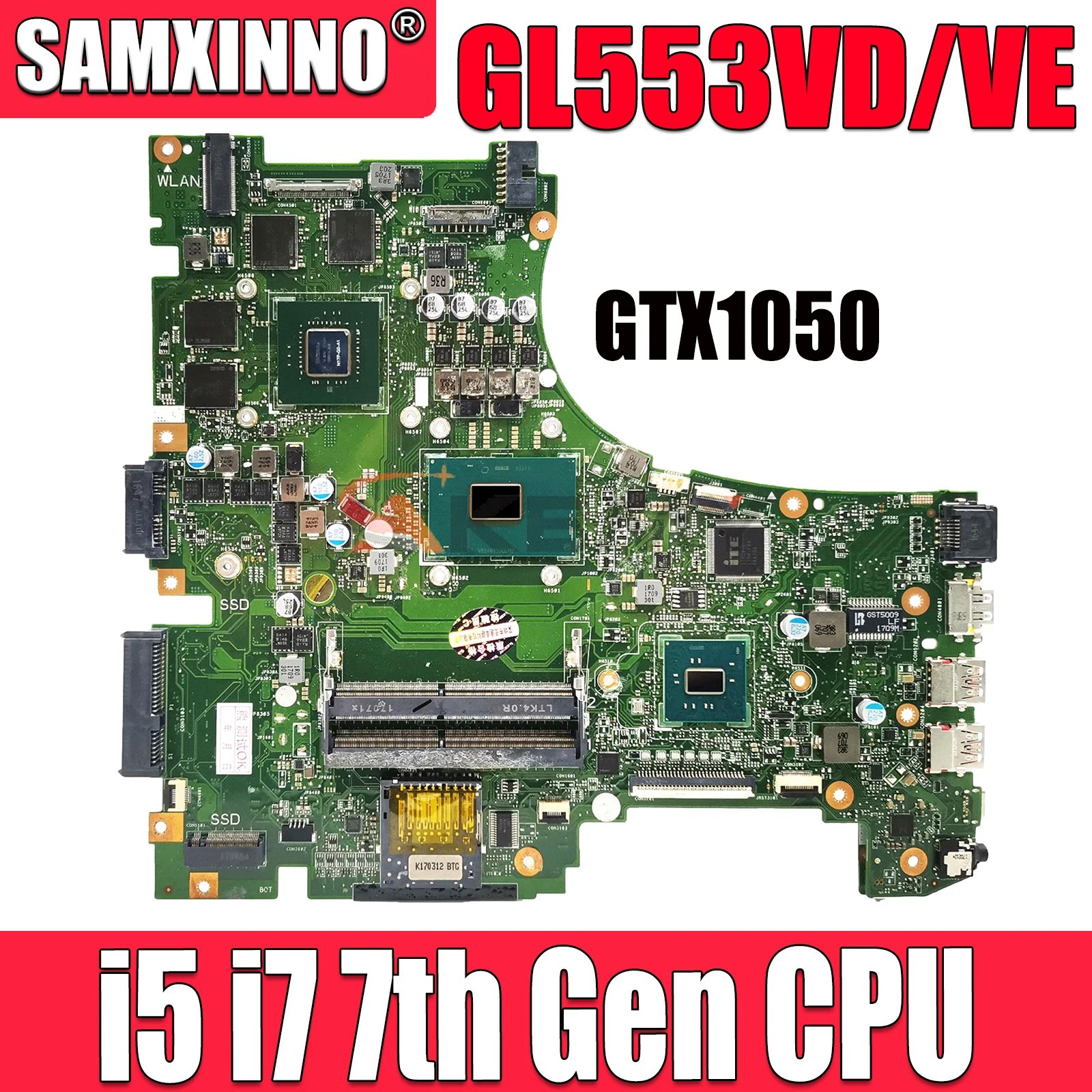 

GL553V Notebook Mainboard CPU I5 I7 7th Gen for ASUS GL553VE GL553VD GL553VW GL553V ZX53V Laptop Motherboard GTX1050-V2/V4 GPU