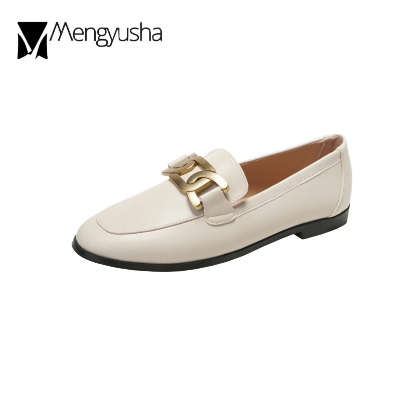2025 High End Luxury Oxford Shoes Ladies Preppy Leather Sneakers Woman Metal Chain Loafers Big Size 42/43 Plush Cotton Fur Flats women oxford shoes