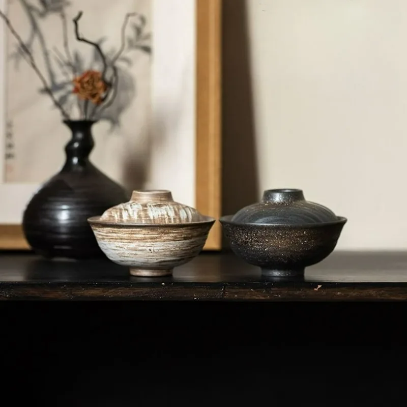 Coarse Pottery Zen Two Layer Gaiwan Japanese Pink Slip Retro Ceramic Tea Bowl Home Kung Fu Tea Set Respect Tea Ceremony Cup