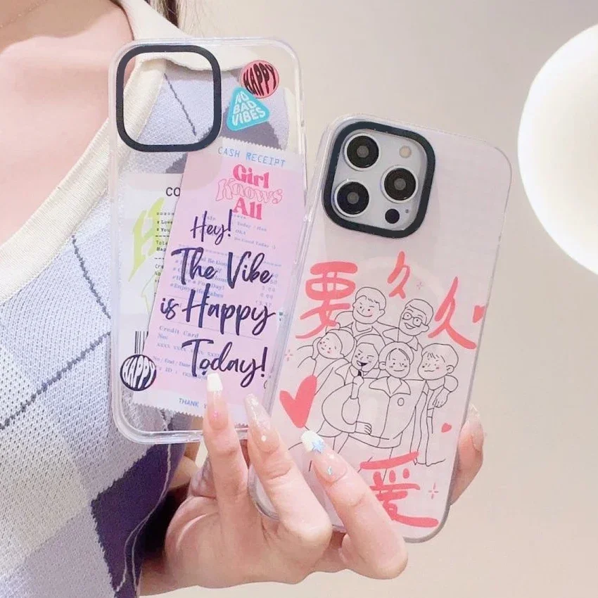 MagSafe Transparent Border Note Paper Phone Case Cover for IPhone 11 12 13 14 15 Pro Max Case for IPhone 15 Pro Max