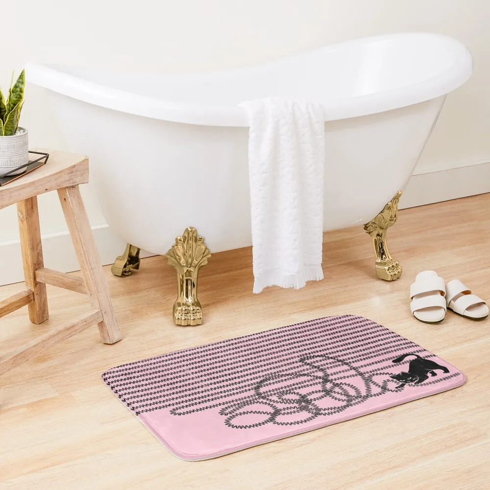 

Unravel (Black Cat on Pink) Bath Mat Entrance Carpet Bath Rugs For Bathroom Sleeping Room Rugs Mat