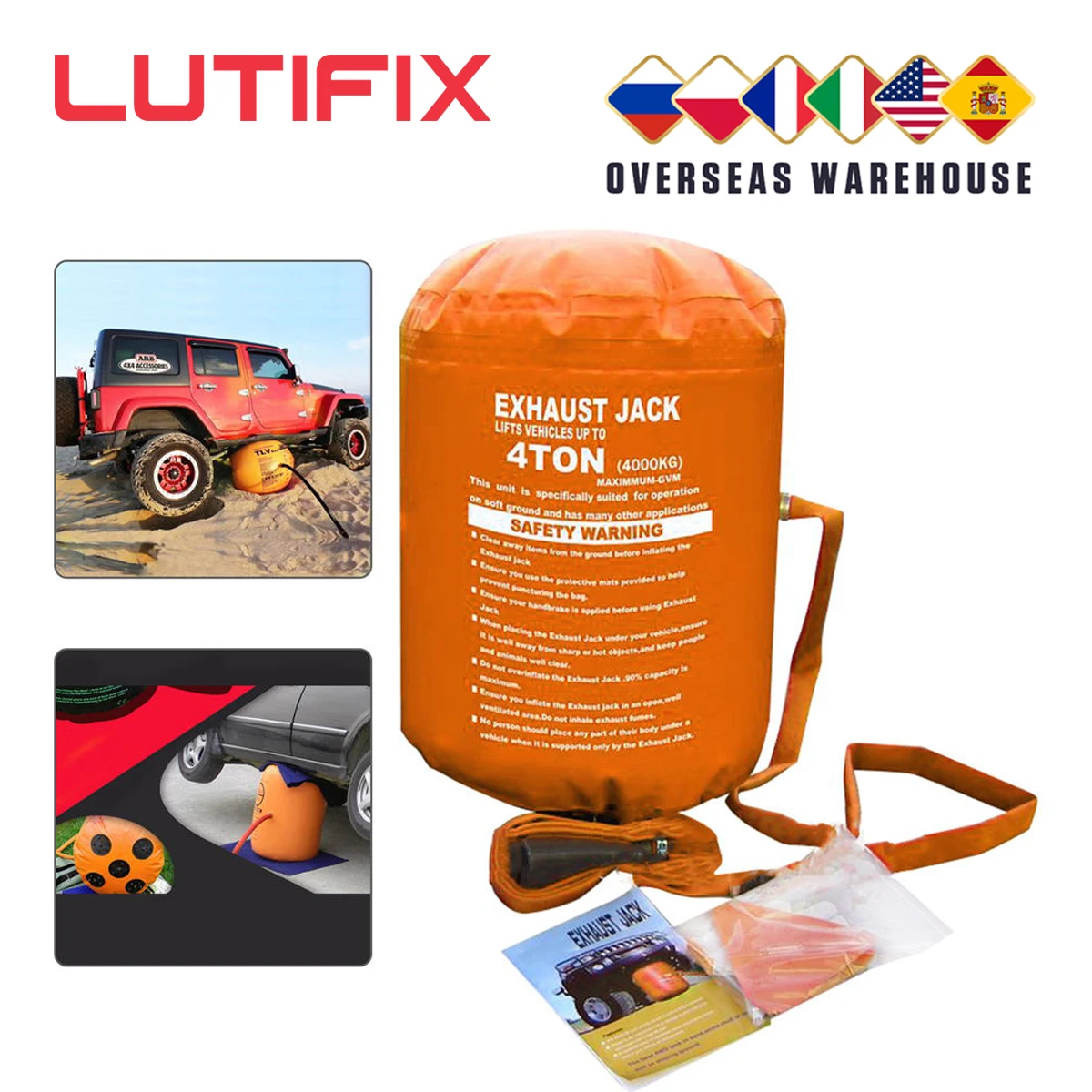 

LUTIFIX Inflatable Jack Exhaust Air Jack for Car 4T 4.2T Inflated Height 72 Cm for 12V SUV Sedan Wheel Support Jacks