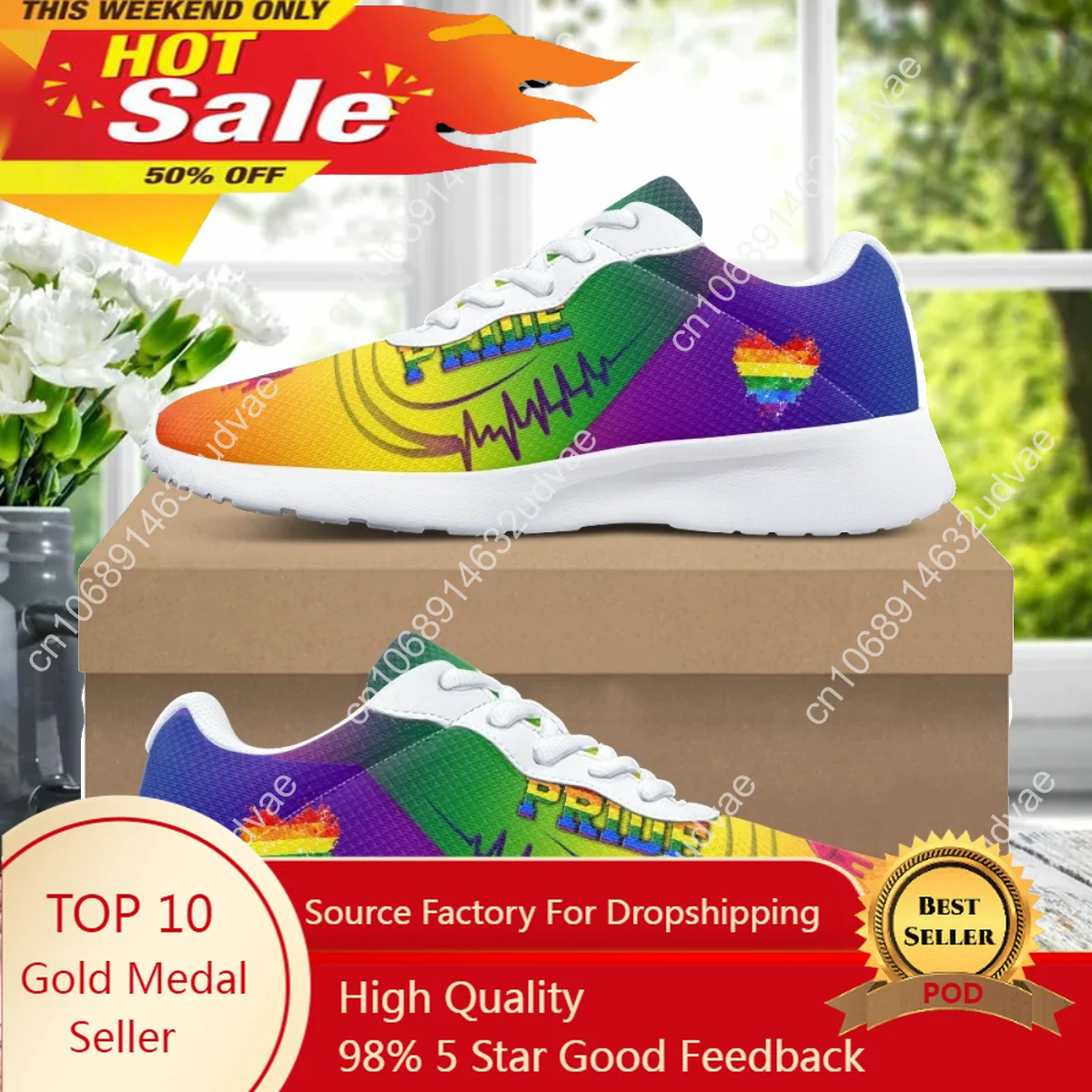 

Fashion Pride Pattern Design for Women Home Yoga Fitness Shoe Cozy Shock Absorbing Wear-Resistant Ladies Outdoor Sneakers