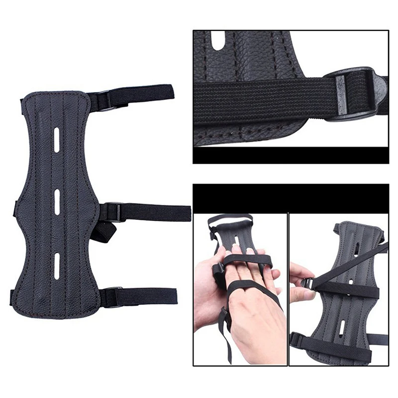 Attrezzatura per tiro con l'arco in pelle Protezione per il braccio 3 cinghie Protezione per l'avambraccio Arco regolabile sicuro Freccia Accessori per l'allenamento del tiro da caccia - immagine 2