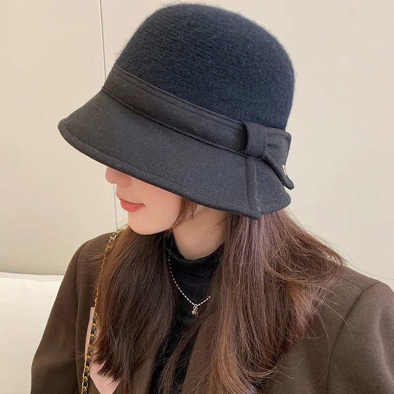 

Winter Hats For Women Wool Bucket Hat Female Solid Color Vintage Thick Warm Fisherman Cap Casual Sunshade New 2023