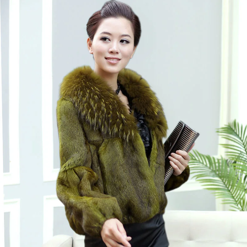 

Woman Natural Rabbit Fur Liner Coat Female Winter Jackets Turn-down Collar Fashion Real Style Warm Jacket G535