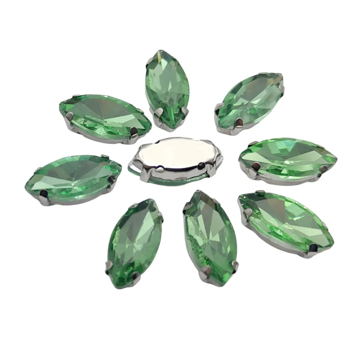 Elegant Marquise Sew-On Rhinestone Crystals with Silver Metal Base