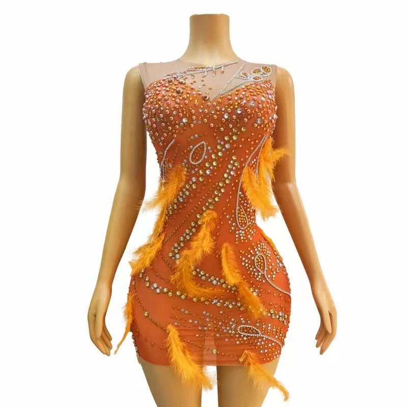 

Dresses Crystal Rhinestones Fashionable ElasticPerformance Costumes Nightclubs Bars Fitting Banquets Parties Bars Stage Costumes