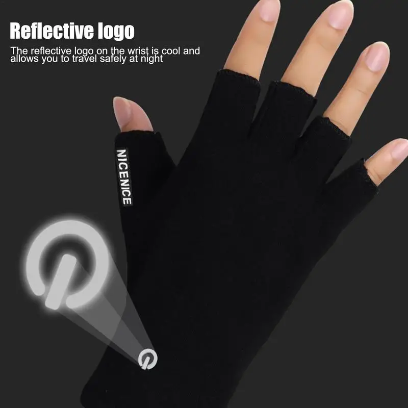 Black Winter Heated Gloves USB Charging Heating Polyester Half Finger Gloves For Men Women Motorcycle Cycling Skiing 3