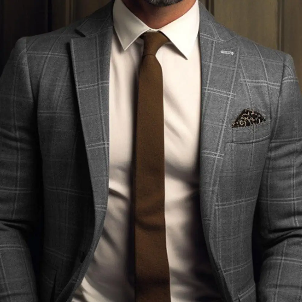 Men Suit Coat Formal Business Style Slim Fit Plaid Print Long Sleeve BusinessCoat Single Button Closure Mid Length Suit Jacket