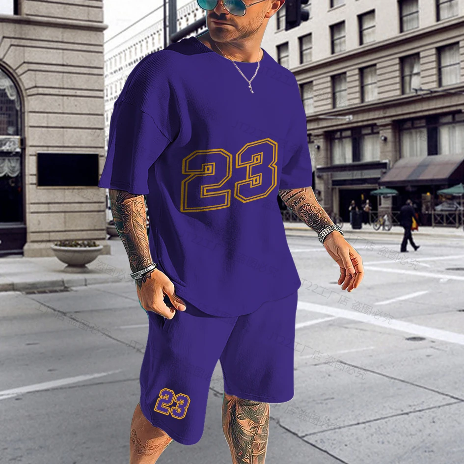 Summer Fashion T-Shirts Set Stripe 3D Printed Tracksuit Jogging Sports Oversized Casual Breathable Outfit  Outdoor Men Suit