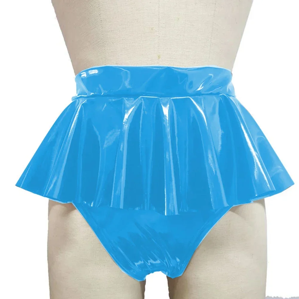 Sissy Sexy Shorts High Waist Wet PVC Leather Mini Skirts Pants Wetlook Pole Dance Ruffled Hot Pant Exotic Lingerie Underwear 7XL