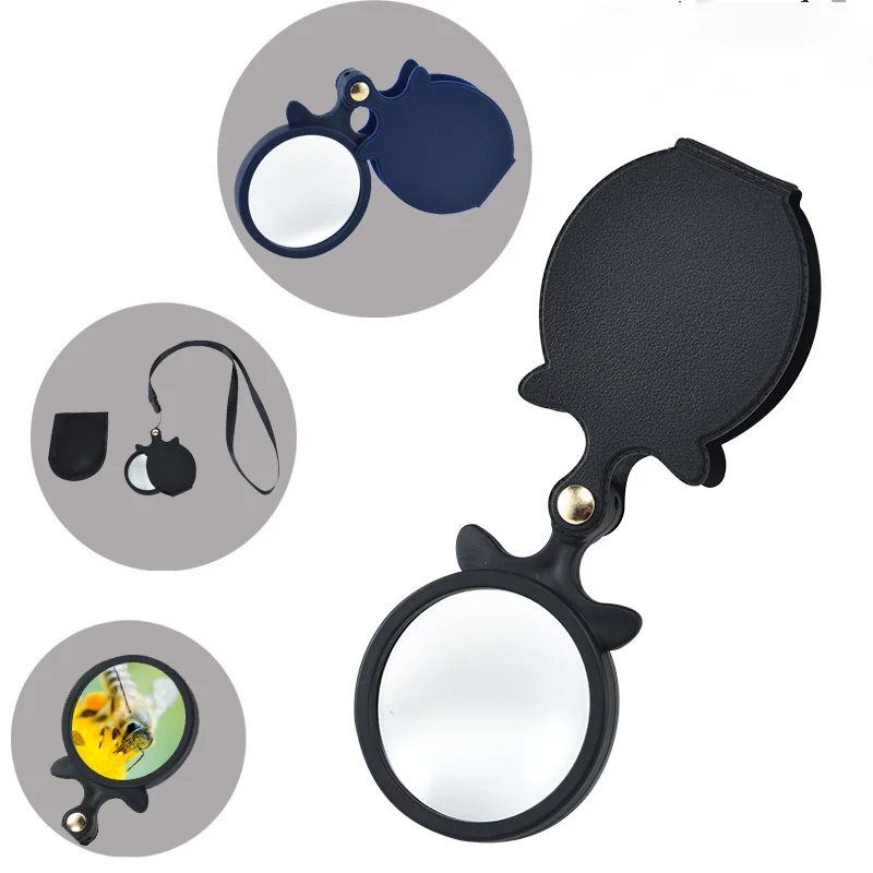 Portable Handheld Leather Pocket Magnifying Glass Reading Jewelry Loupe
