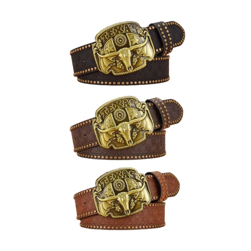 

Adult Waist Belt with Metal Head Buckle Locomotives Embossed PU Waist Belt for Women Coat Dress Adjustable Length