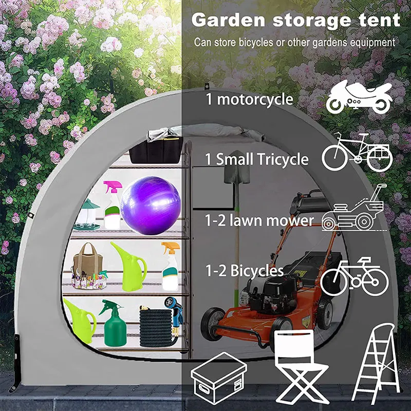 New Bike Tent Portable Outdoor Waterproof Storage Shed with Snow Tools and Combination Lock for Storage 2 Bikes or Garden Tools