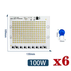 6 - Pack High - Power LED Floodlight Chips - Versatile Outdoor DIY Lighting Solution - Warm White (100W 220V)