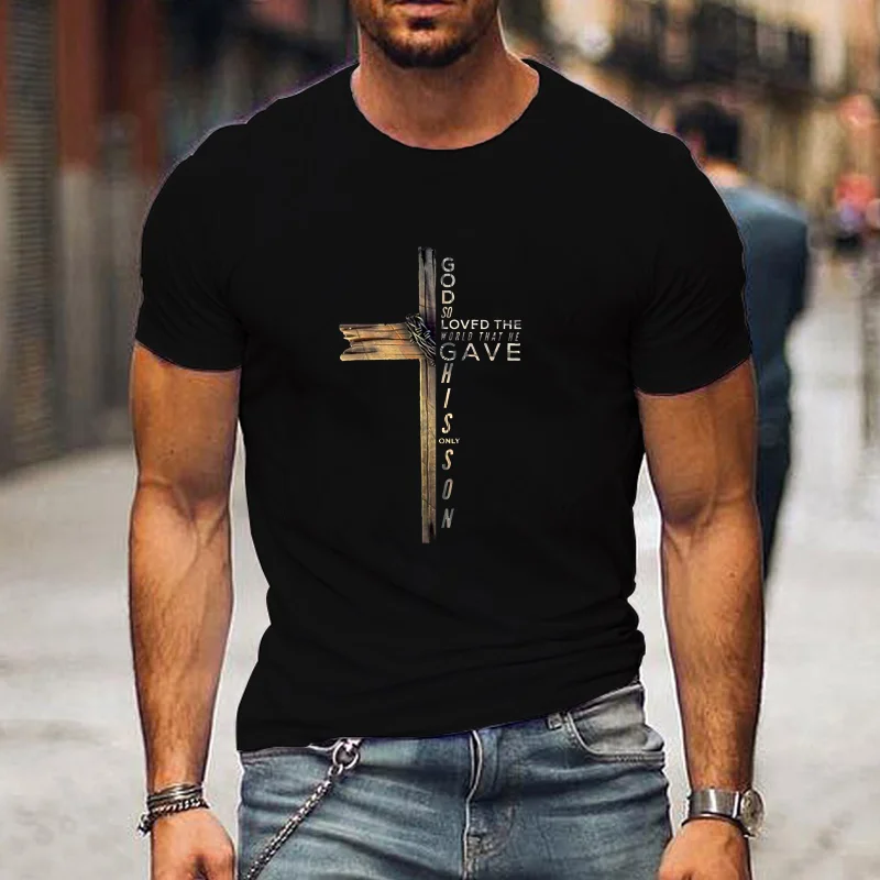 

Men's New Cross Pattern Printed T-Shirt Outdoor Street God Round Neck Short Sleeve Shirt Men's God T-Shirt