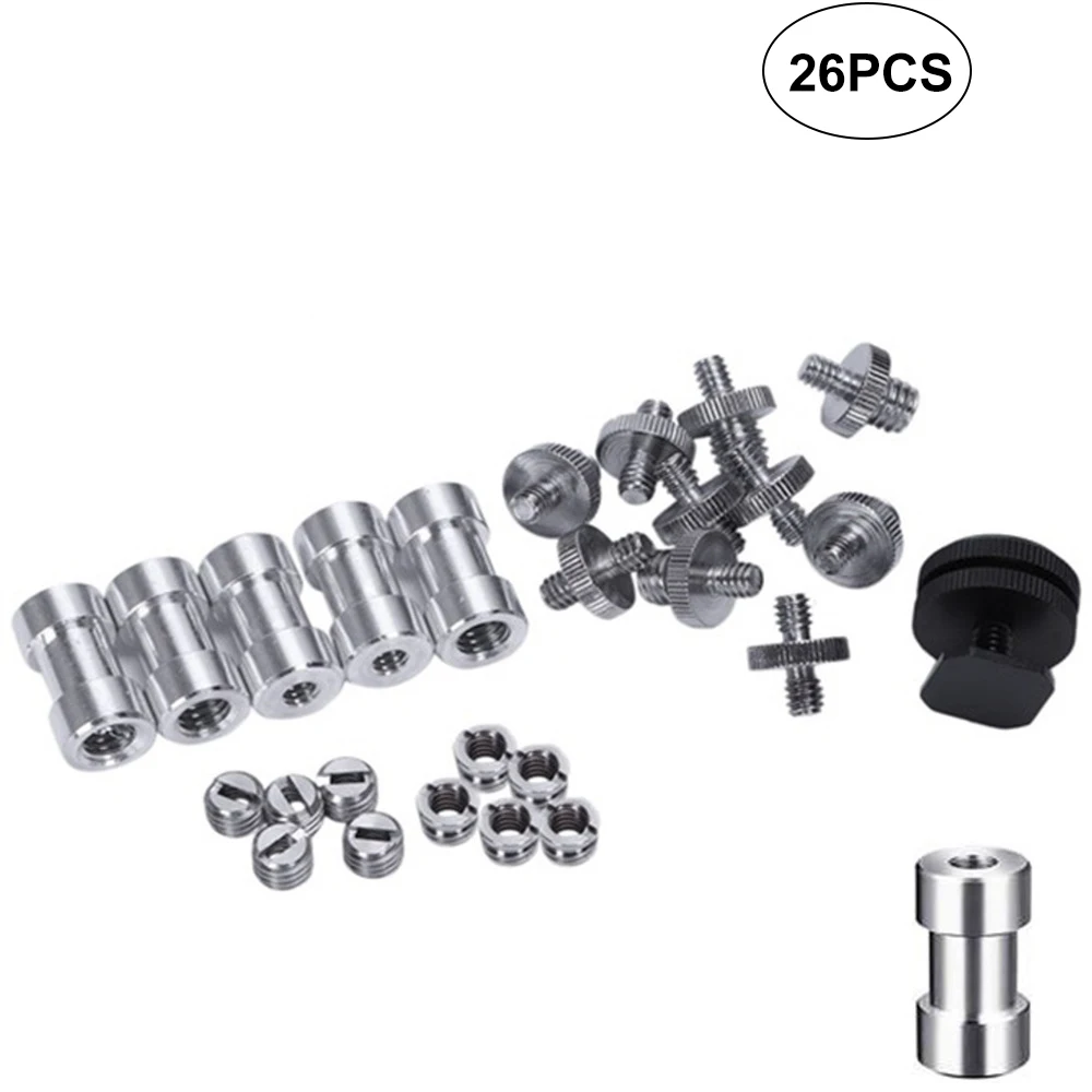 Camera Screw 1/4 and 3/8 Inch Converter Threaded Screws Adapter Mount Flash Hot Shoe Tripod Light Stand Plate 1/4" to 3/8" Set