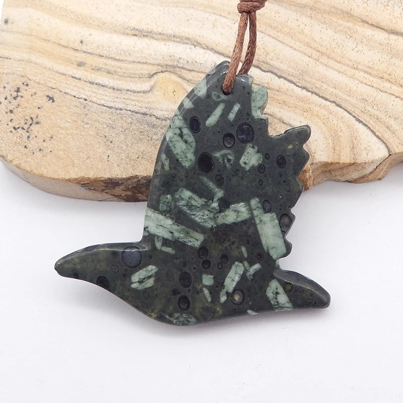 Hot Sale Natural Chinese Writing Stone Carved Bird Fashion Necklace Accessories Pendant Bead 42x41x6mm 11g