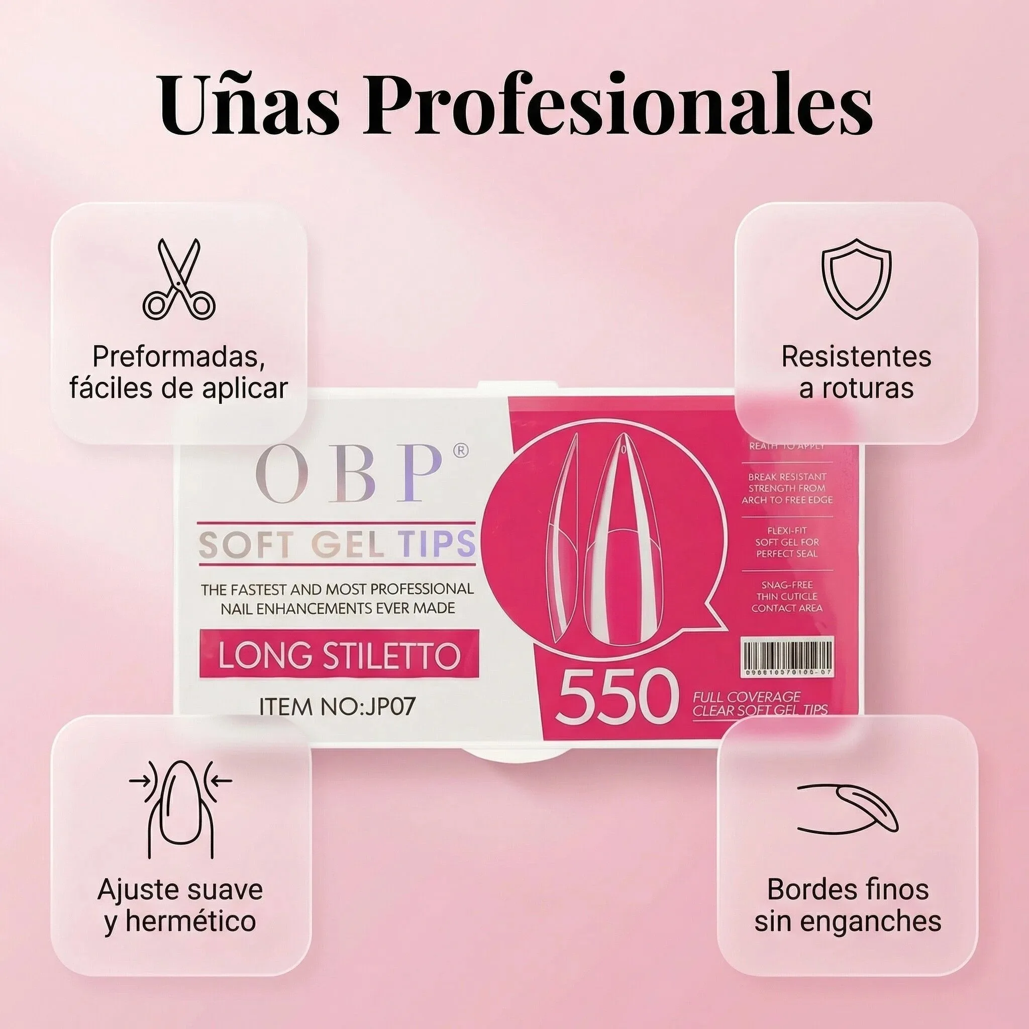 Puntas de uñas de gel suave de cobertura total, forma de estilete largo, 550 piezas, puntas de uñas postizas de gel suave transparente, 11 tamaños de puntas de uñas acrílicas preformadas, puntas de uñas de fácil colocación para extensiones de uñas en saló