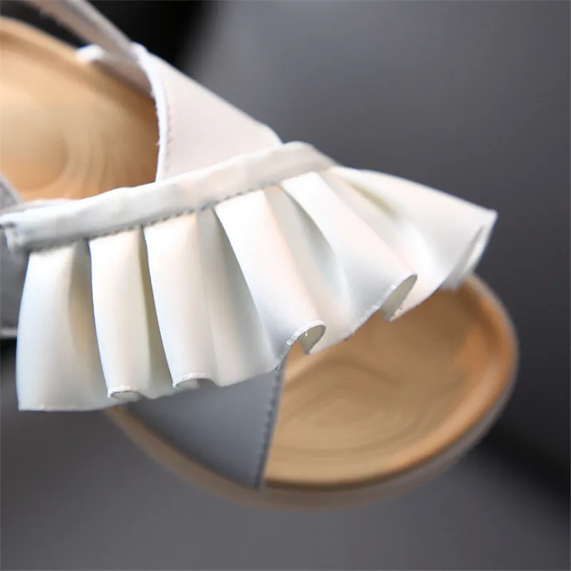 Kids Sandals Girls Summer Toddler Leather Cute Ruffles Soft Sole EU 21-30