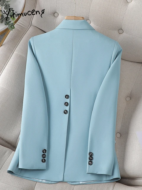 Yitimuceng Casual Blazer Jacket Women Back Button Fashion Coats