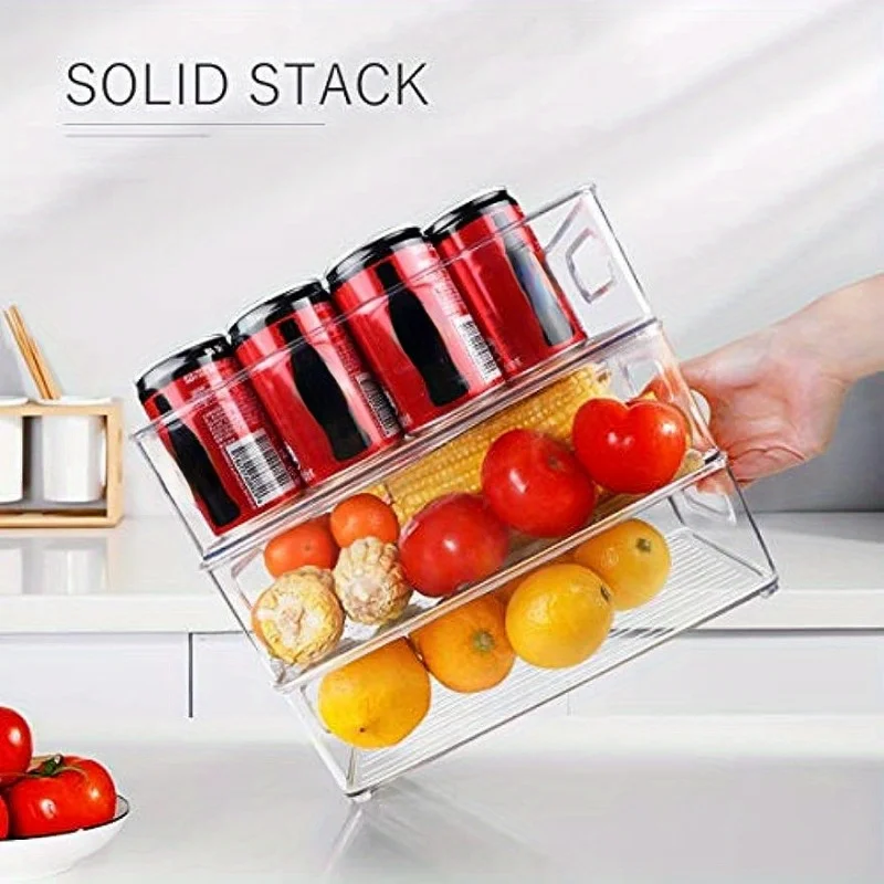 2pcs Stackable Refrigerator  Bins,  Space-saving Transparent Organizer With Handles, For Cabinets, Shelves, Drawer, Countertop A 6