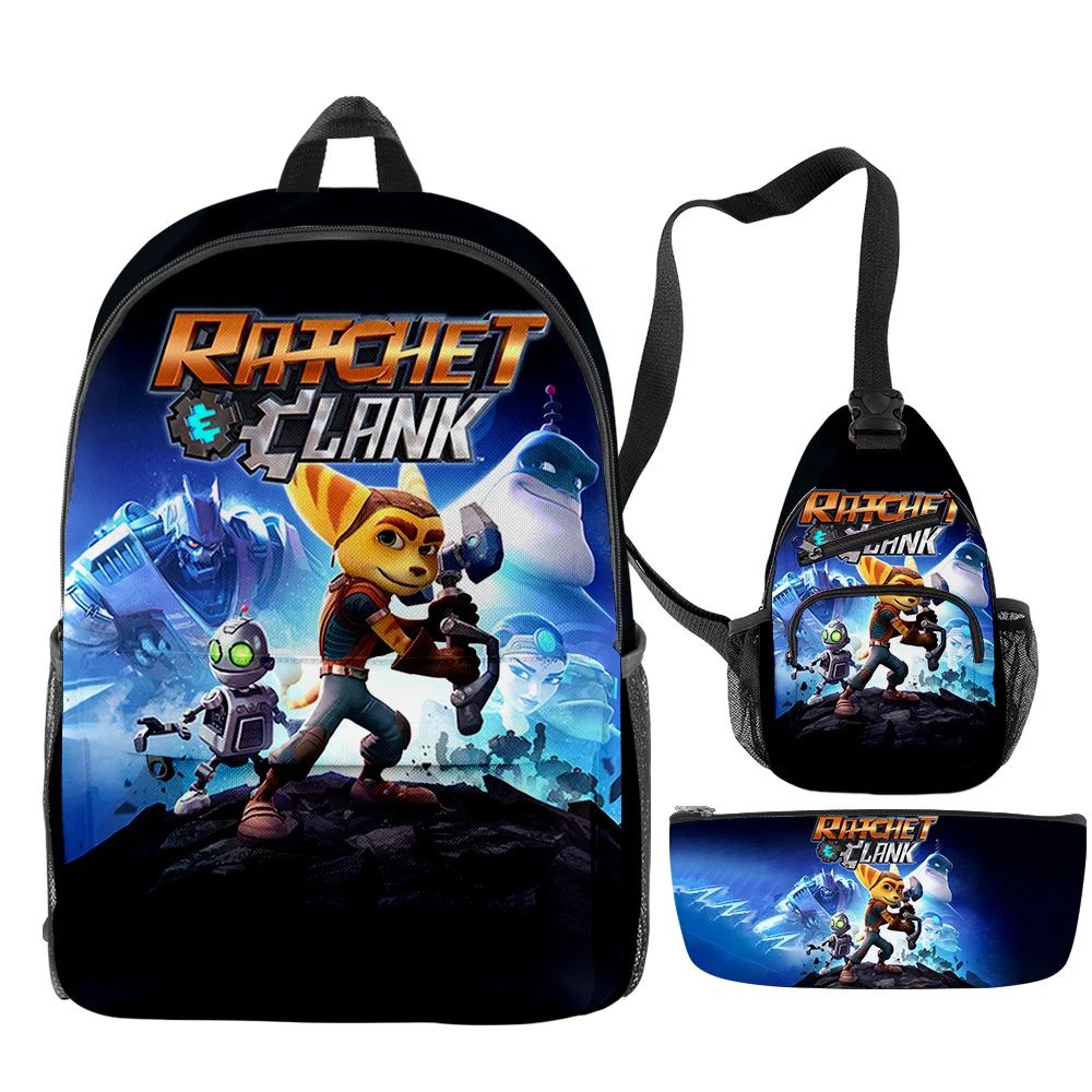 Gioco Ratchet Clank Zaini 3 Pezzi Set Zipper Daypack Borsa Da Viaggio Unisex 2023 Nuova Borsa Da Scuola Per Studenti Harajuku