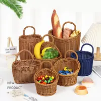 Imitation Rattan Kitchen Storage Basket Home Decoration with Handle Hand-woven Hanging Baskets Vegetable Fruit Flower Brown 1