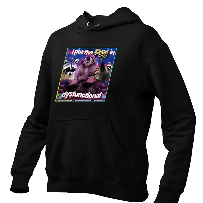 I Put Fun in Dysfunctional Hoodies Retro Raccoon Opossums Lovers Graphic Hooded Sweatshirt Soft Unisex Y2k Pullovers
