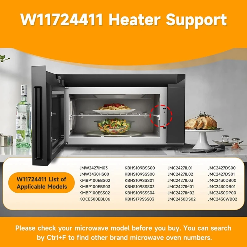Heater Support ABDJ-W11724411 W10909479 fits Whirlpool Kitchenaid Jenn-Air Maytag Microwave Oven Grill Replaces 461967753871
