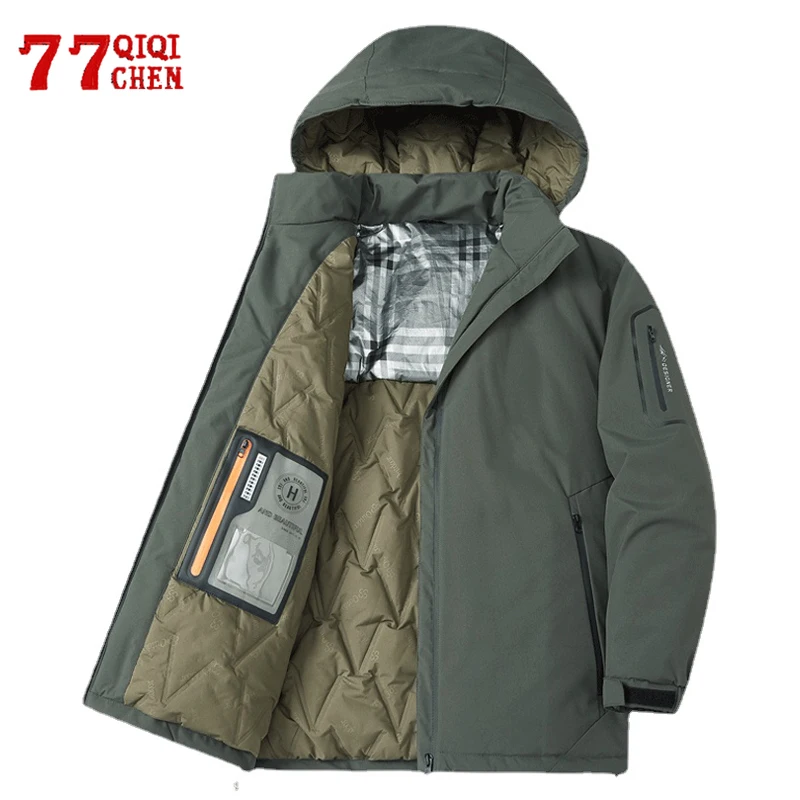 

Mens Padded Parkas Jacket Waterproof Multiple Pocket Thick Warm Hooded Jackets Fashion Casual Loose Windbreaker Winter Coat Male