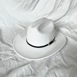 Vintage Western Cowboy Hat with Leather Wide Brim - 57 - 59CM (WHITE)